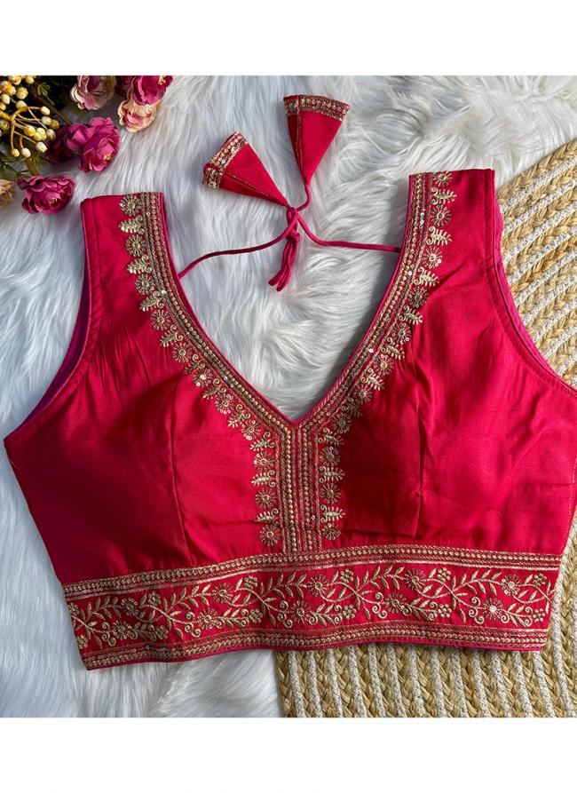 Roman Silk Rani Party Wear Embroidery Work Readymade Blouse